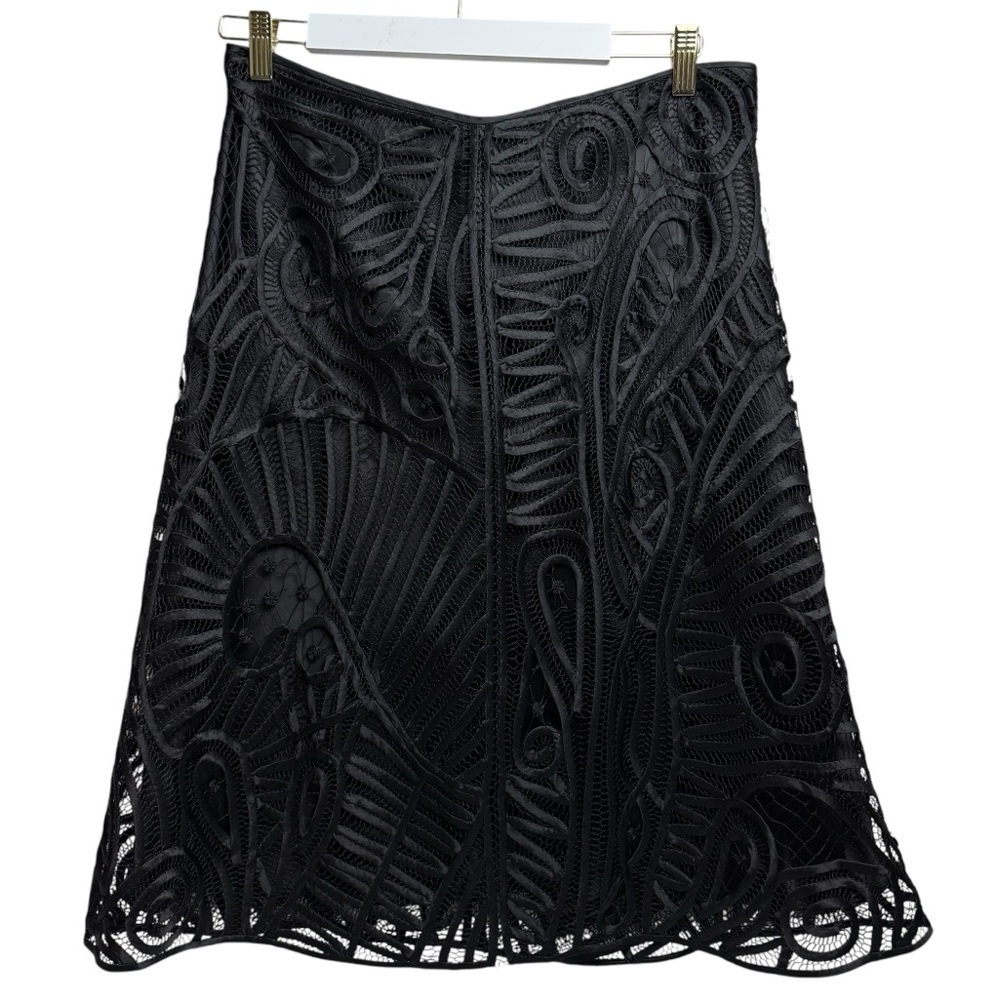 Lafayette 148 Witchy Black Skirt Size 12P 100% Silk Lace Embroidered Whimsigoth